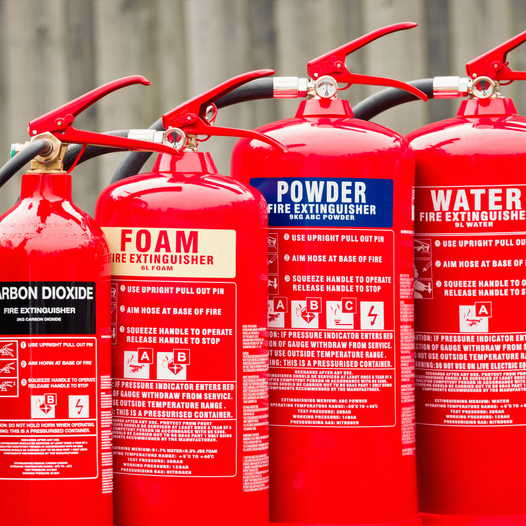CO2, Water, Foam, Wet and Dry Fire Extinguishers provided
