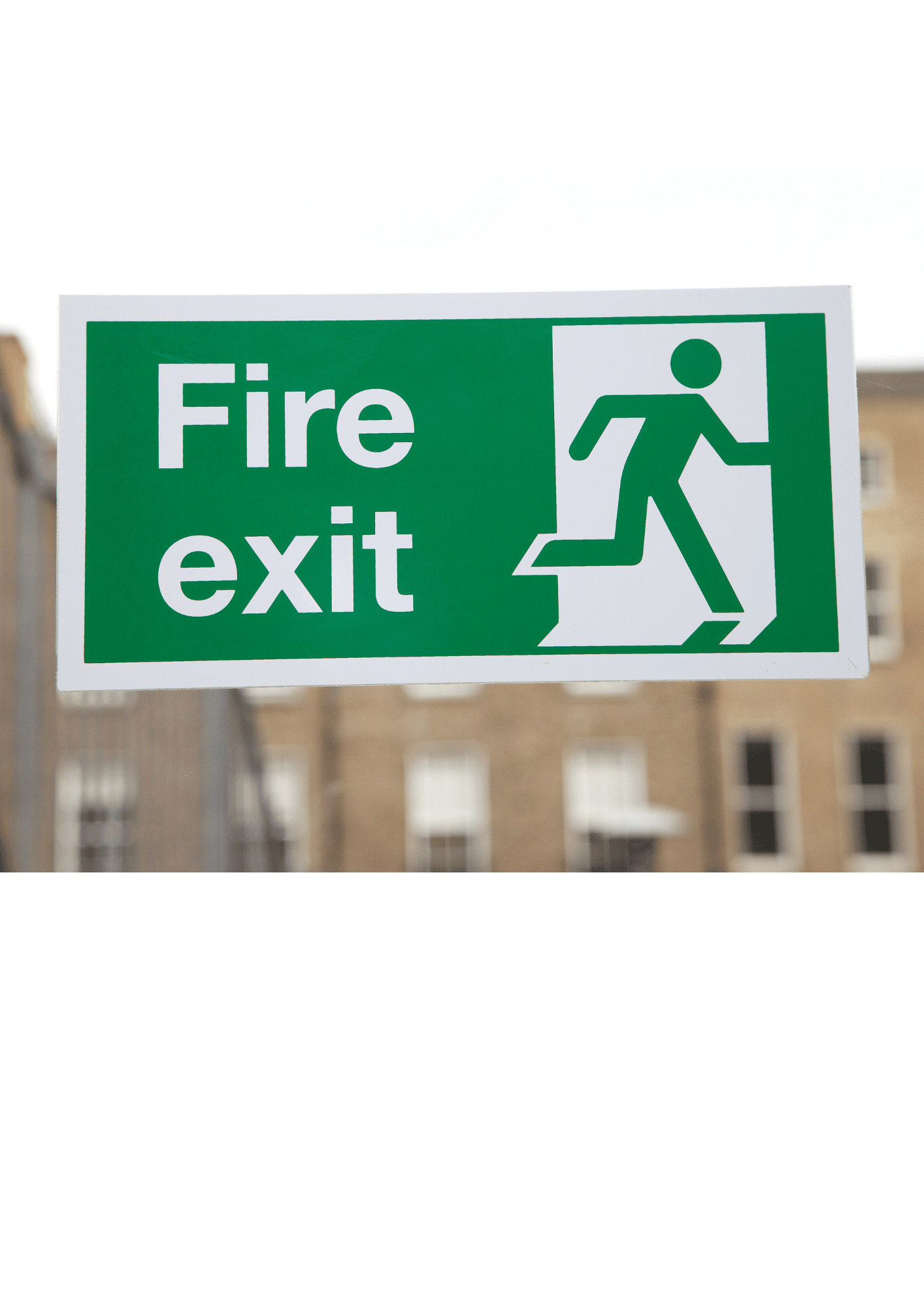 Fire exit sign on clear window