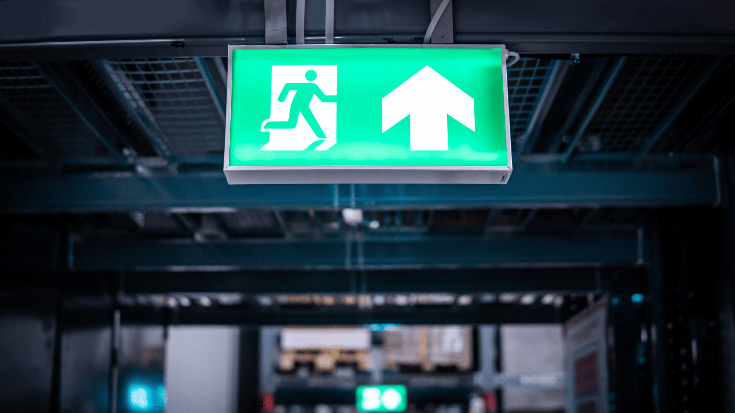 Lightbox fire exit sign turned on in doorway